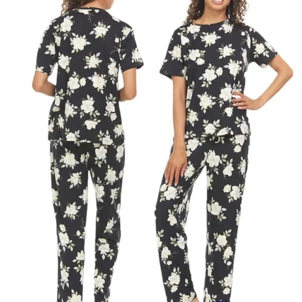 Flora Nikrooz Ladies' Black & White Floral 2-piece Pajama Set New With Tag Large